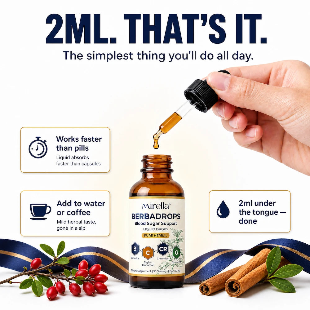 Taking BerbaDrops is simple: 2ml of berberine drops daily, under the tongue or in water