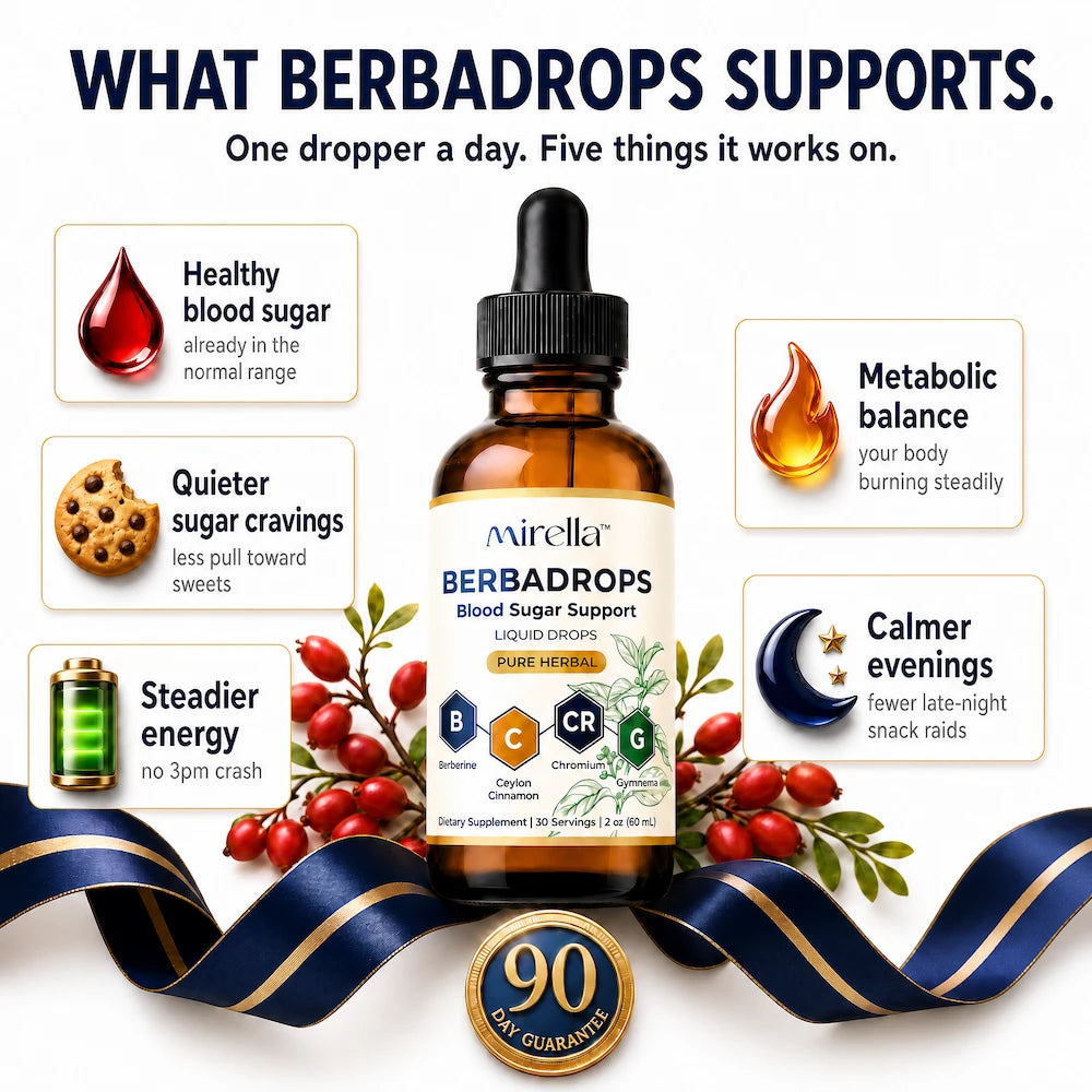 BerbaDrops supports healthy blood sugar, fewer sugar cravings and steady energy