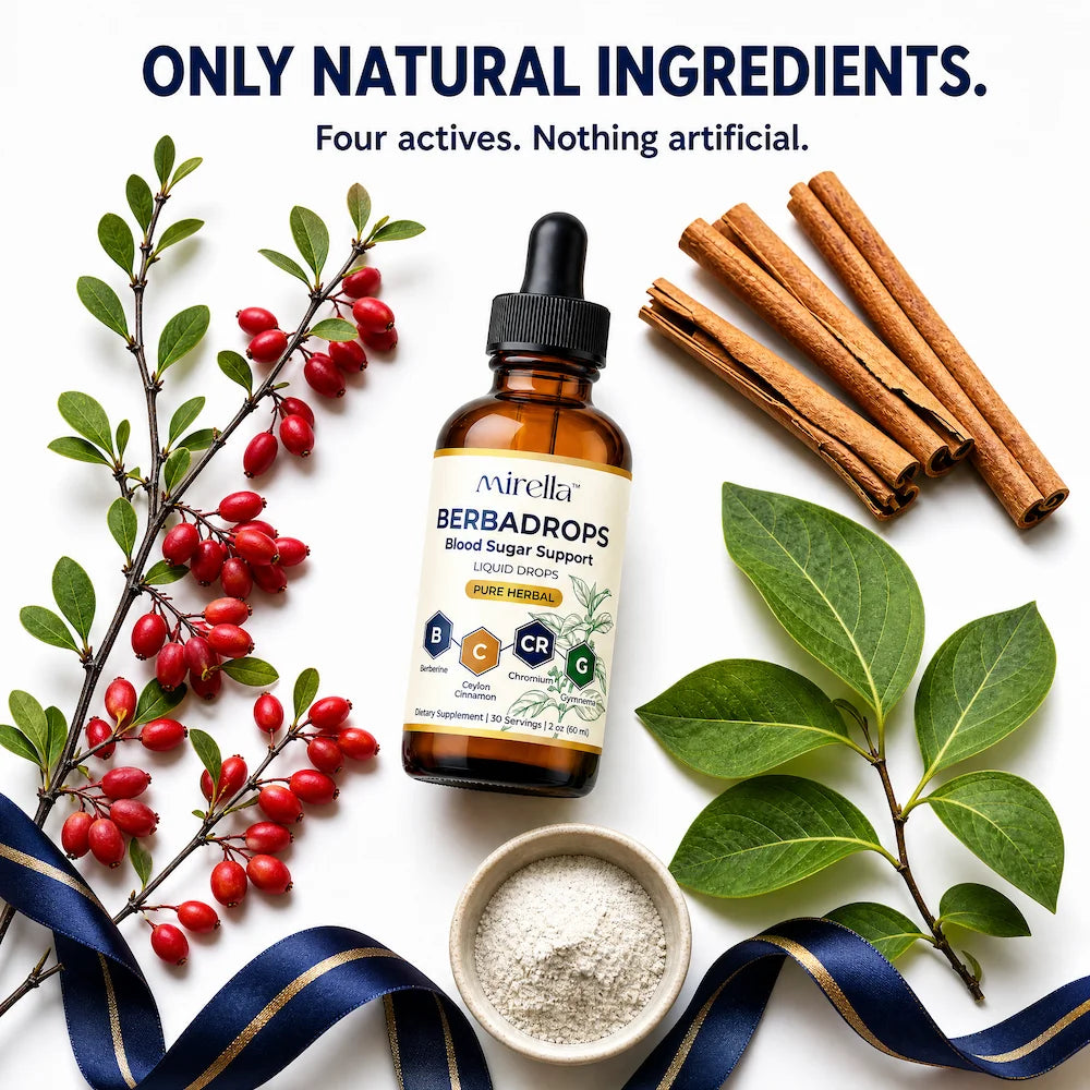 BerbaDrops natural ingredients: barberry, Ceylon cinnamon, gymnema leaves and chromium