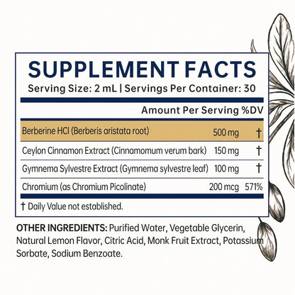 Mirella BerbaDrops supplement facts label with berberine 500mg per serving