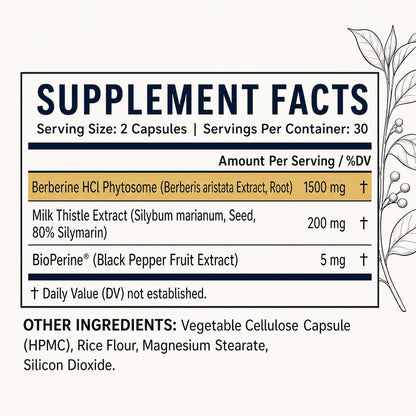 Berberine Balance natural ingredients: barberry, milk thistle flower and black pepper